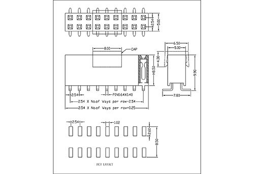 2.54 mm Female Header Dual Row SMT Type H8.5 FHEM14-XXDXXX 2.54 mm Female Header Dual Row SMT Type H8.5 FHEM14-XXDXXX